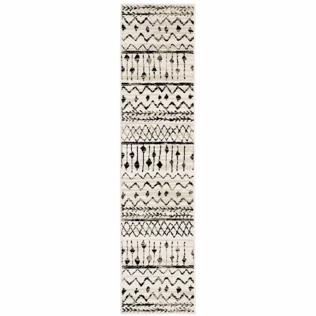 Georgia 8826E Ivory/ Black Indoor Area Rug - 1'10" x 7'6"