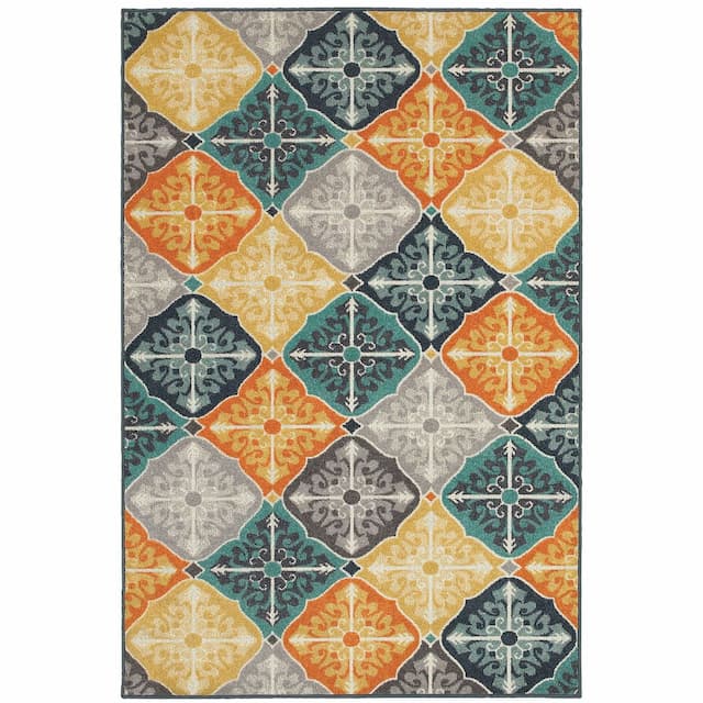 Hampton 2063X Multi/ Blue Indoor/Outdoor Area Rug - 3'3" x 5'