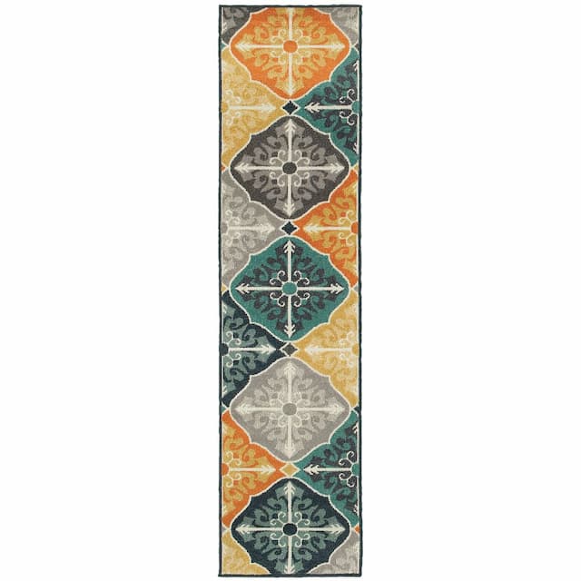 Hampton 2063X Multi/ Blue Indoor/Outdoor Area Rug - 1'10" x 7'6"