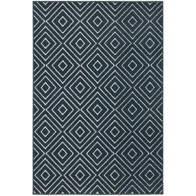 Hampton 2332B Navy/ Ivory Indoor/Outdoor Area Rug - 5'3" x 7'6"