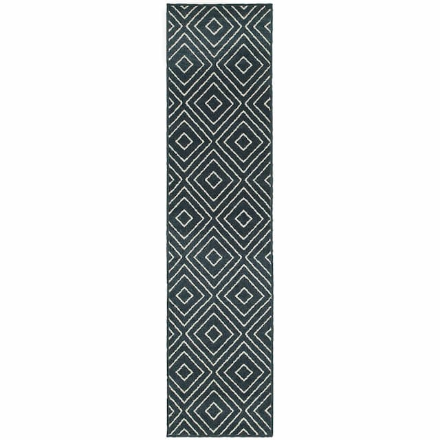 Hampton 2332B Navy/ Ivory Indoor/Outdoor Area Rug - 1'10" x 7'6"