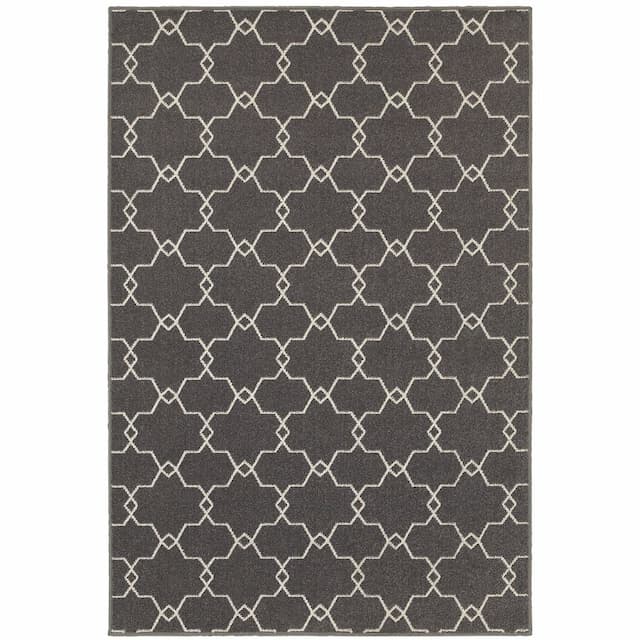 Hampton 537E5 Grey/ Ivory Indoor/Outdoor Area Rug - 6'7" x 9'6"