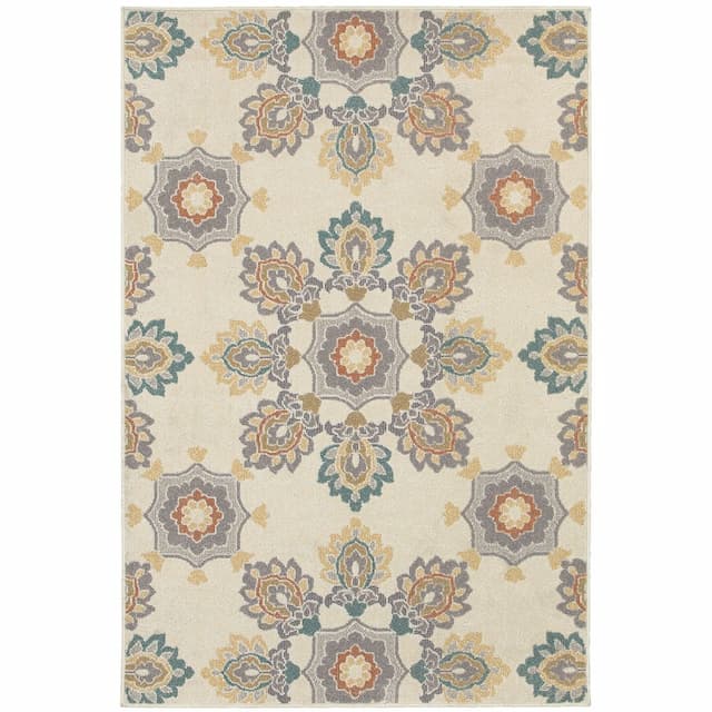 Hampton 078W5 Ivory/ Grey Indoor/Outdoor Area Rug - 9'10" x 12'10"