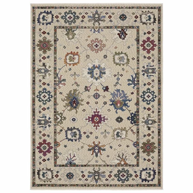 Hastings HA01W Ivory/ Multi Indoor Area Rug - 3'10" x 5'5"