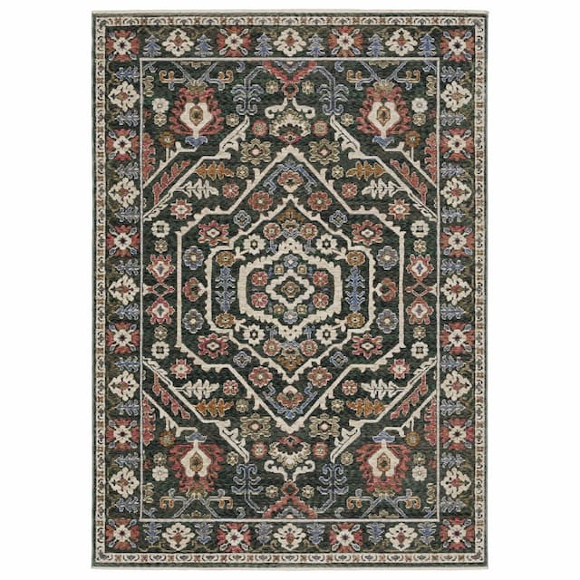 Hastings HA02B Green/ Pink Indoor Area Rug - 3'10" x 5'5"