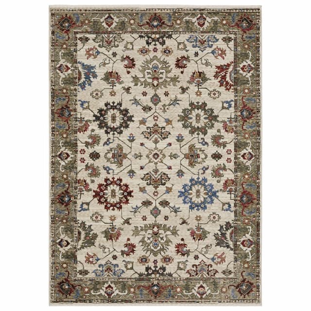 Hastings HA03W Ivory/ Green Indoor Area Rug - 2'3" x 7'6"