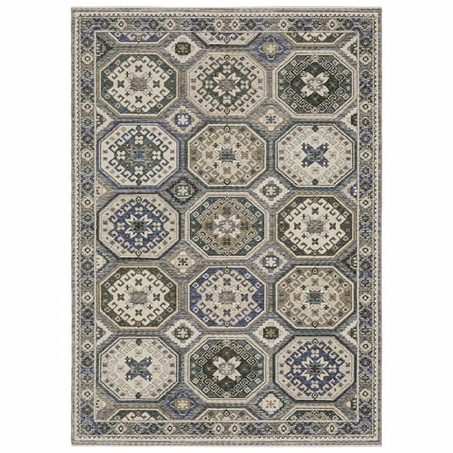 Hastings HA05H Ivory/ Blue Indoor Area Rug - 2'3" x 7'6"