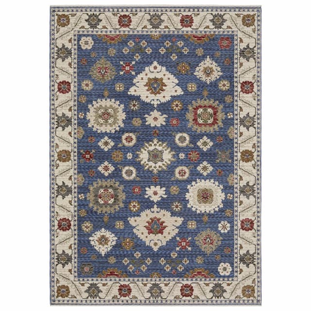 Hastings HA06Z Blue/ Ivory Indoor Area Rug - 3'10" x 5'5"