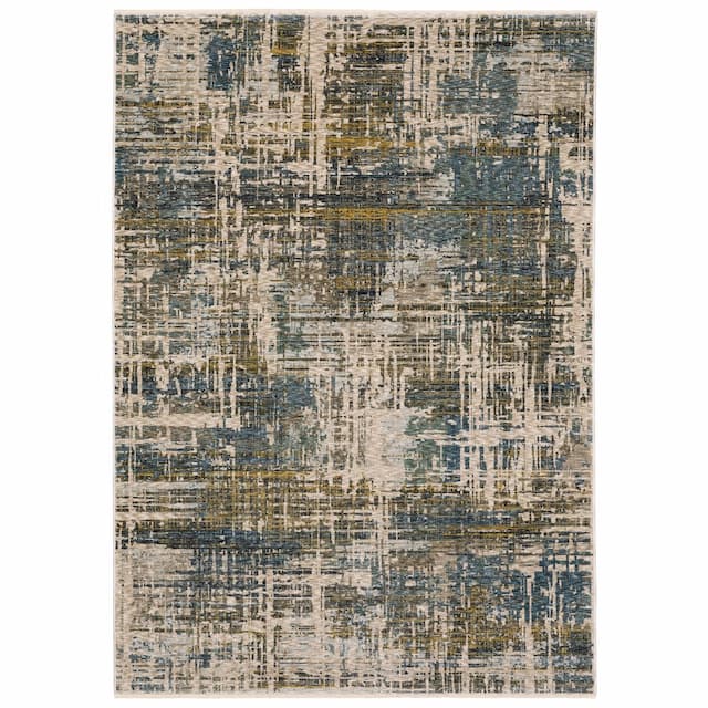 Hayden HAY05 Blue/ Gold Indoor Area Rug - 2'3" x 7'6"