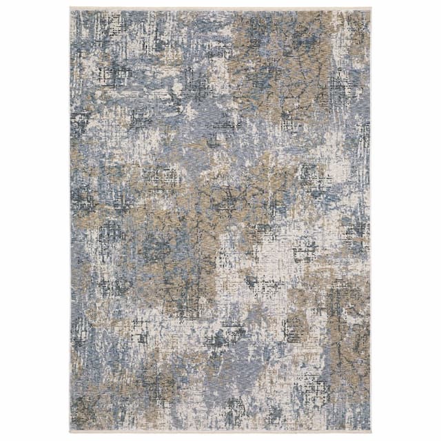 Hayden HAY08 Beige/ Blue Indoor Area Rug - 2'3" x 7'6"