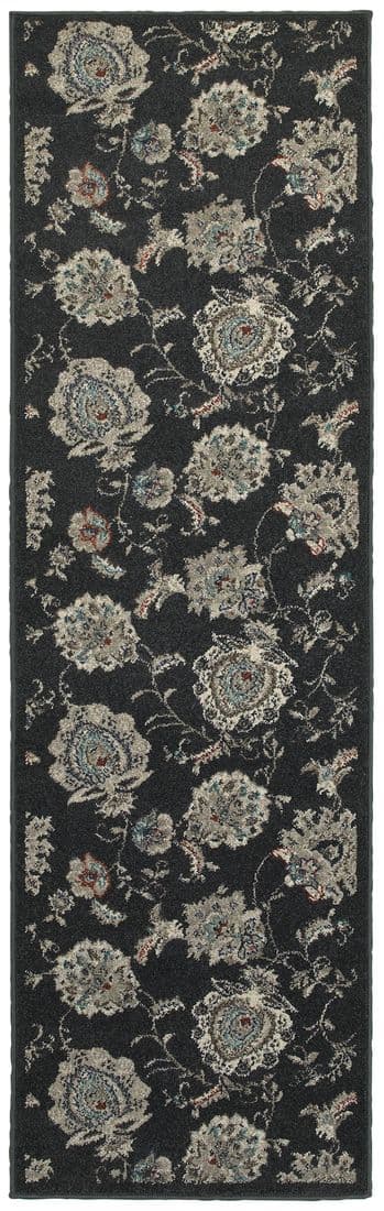 Highlands 2444I Midnight/ Ivory Indoor Area Rug - 2'3" x 7'6"