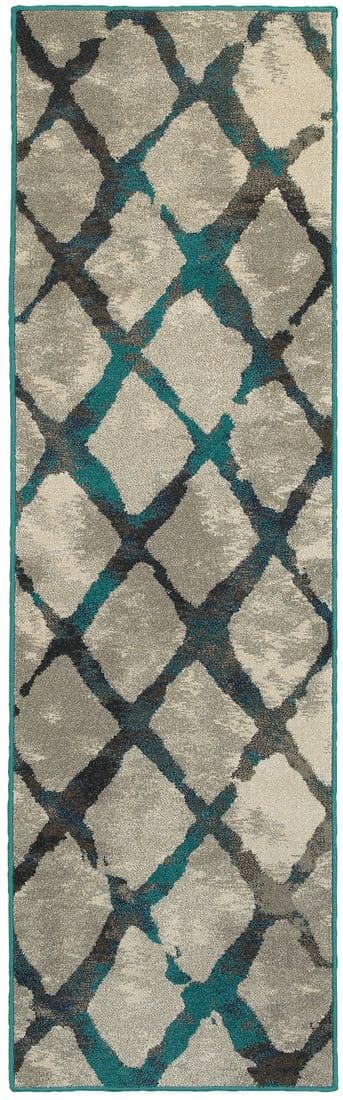 Highlands 6613A Grey/ Blue Indoor Area Rug - 2'3" x 7'6"