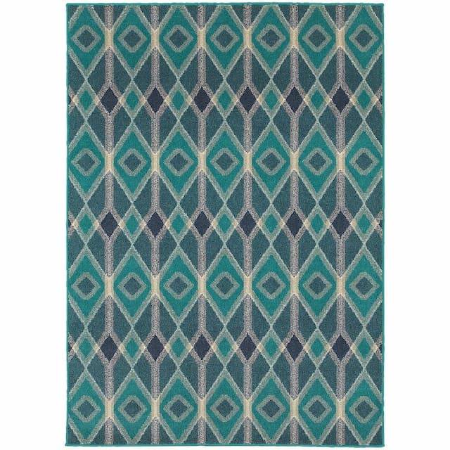 Highlands 6627B Blue/ Teal Indoor Area Rug - 3'10" x 5'5"