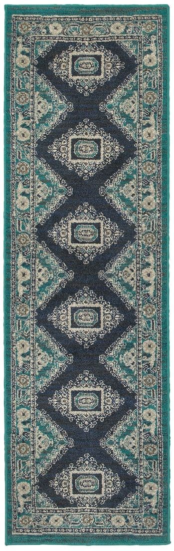 Highlands 6658A Blue/ Ivory Indoor Area Rug - 2'3" x 7'6"