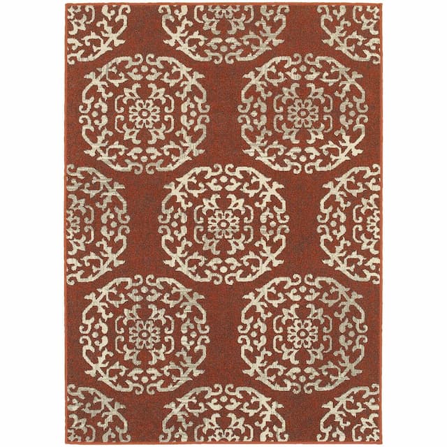 Highlands 6672B Red/ Beige Indoor Area Rug - 6'7" x 9'6"