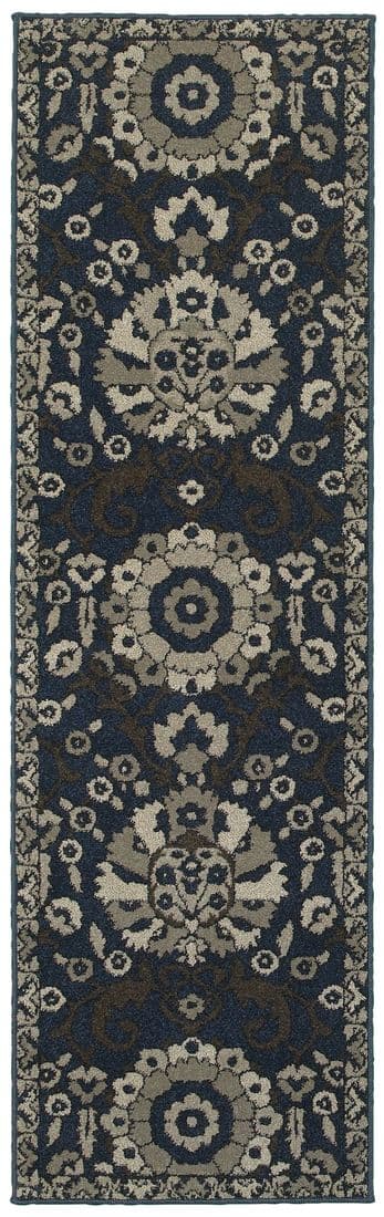 Highlands 6682A Midnight/ Beige Indoor Area Rug - 2'3" x 7'6"