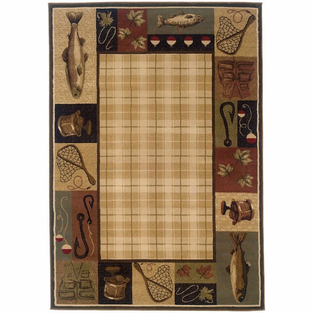 Hudson 1065B Beige/ Black Indoor Area Rug - 10' x 13'