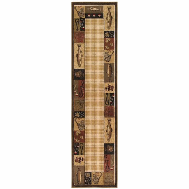 Hudson 1065B Beige/ Black Indoor Area Rug - 1'10" x 7'6"