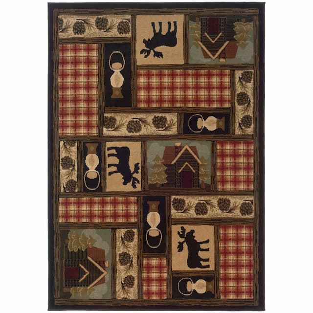 Hudson 1067A Brown/ Red Indoor Area Rug - 10' x 13'