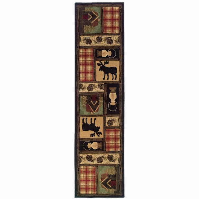 Hudson 1067A Brown/ Red Indoor Area Rug - 1'10" x 7'6"