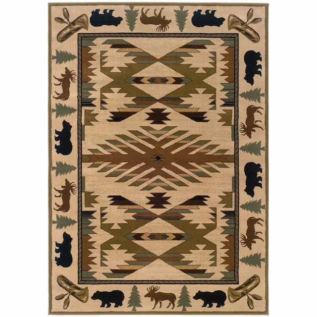 Hudson 1072A Ivory/ Green Indoor Area Rug - 10' x 13'