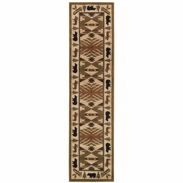 Hudson 1072A Ivory/ Green Indoor Area Rug - 1'10" x 7'6"