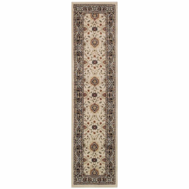 Hudson 1338C Beige/ Black Indoor Area Rug - 1'10" x 7'6"