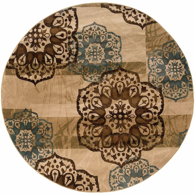 Hudson 2797C Beige/ Blue Indoor Area Rug - 7'8" Round