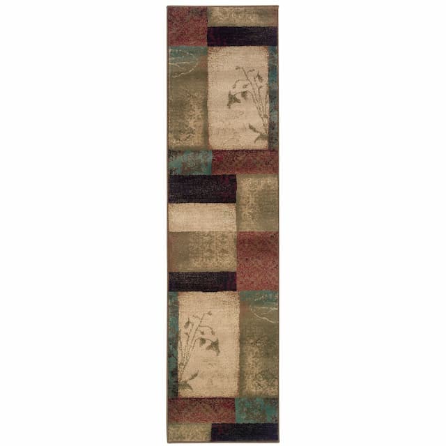 Hudson 040A1 Beige/ Green Indoor Area Rug - 1'10" x 7'6"