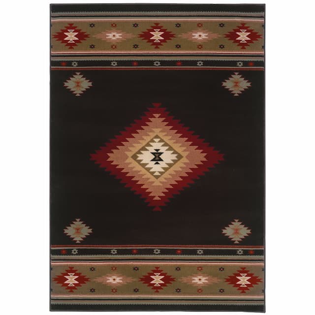 Hudson 087G1 Black/ Green Indoor Area Rug - 10' x 13'