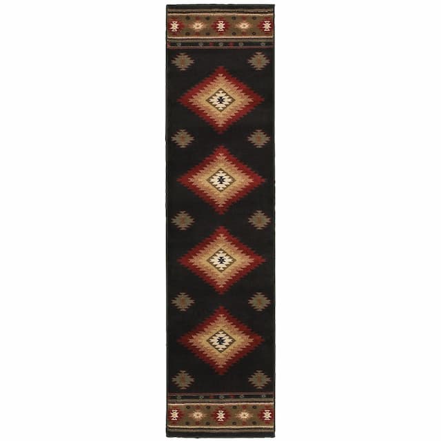 Hudson 087G1 Black/ Green Indoor Area Rug - 1'10" x 7'6"