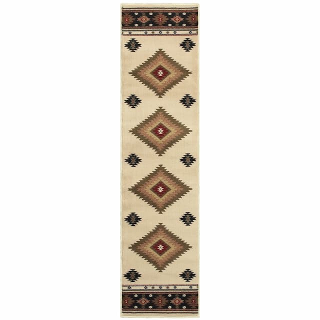 Hudson 087I1 Beige/ Green Indoor Area Rug - 1'10" x 7'6"