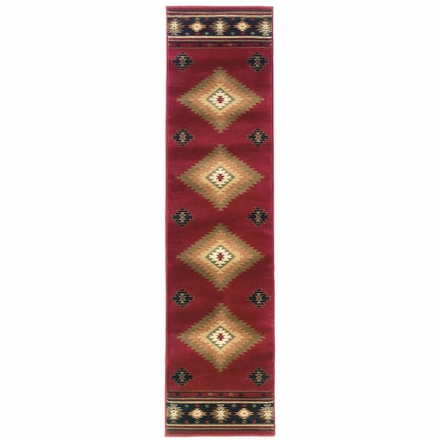 Hudson 087K1 Red/ Green Indoor Area Rug - 1'10" x 7'6"