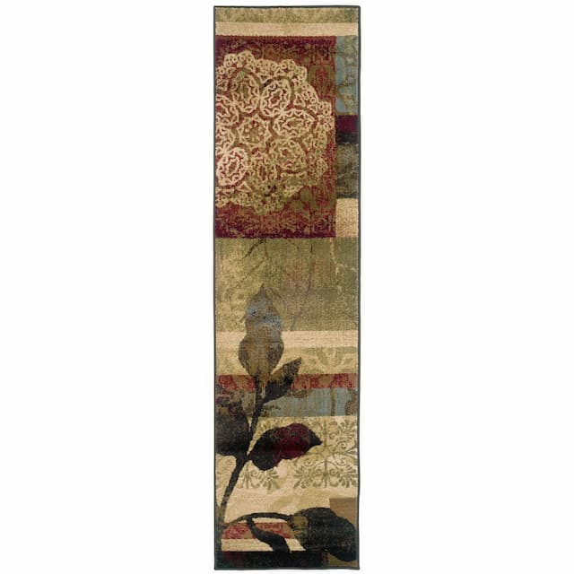 Huntington 1983A Ivory/ Green Indoor Area Rug - 1'10" x 7'6"