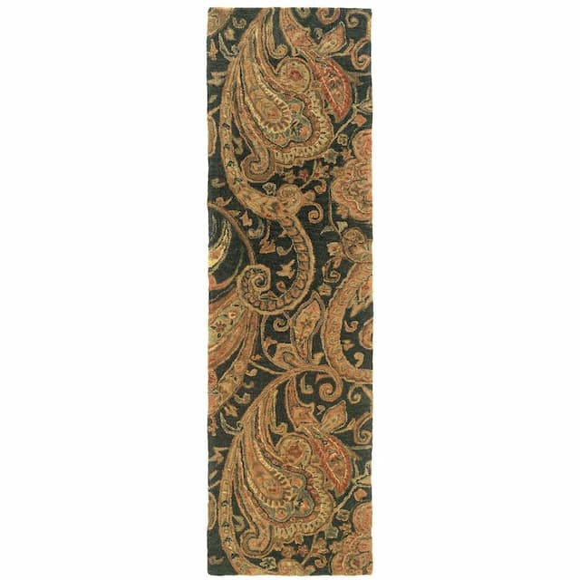 Huntley 19104 Black/ Gold Hand-crafted Wool Area Rug - 2'3" x 8'