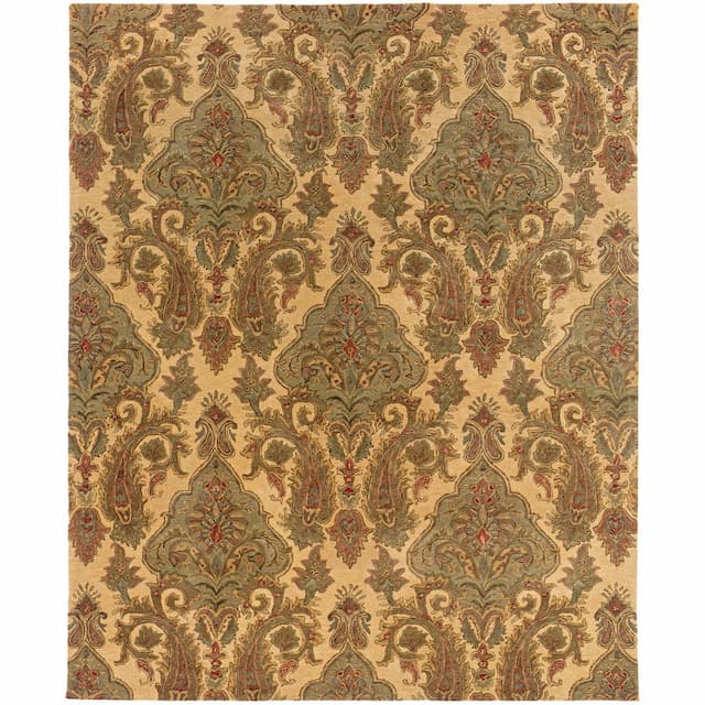 Huntley 19106 Beige/ Green Hand-crafted Wool Area Rug - 5'3" x 8'3"