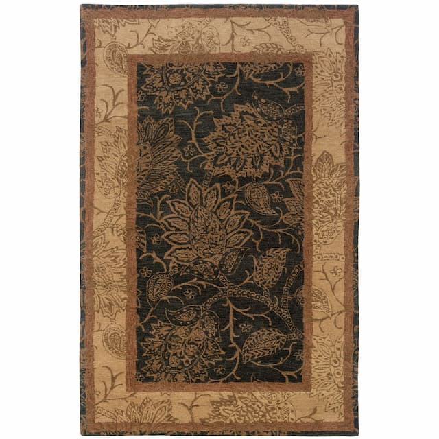 Huntley 19107 Grey/ Beige Hand-crafted Wool Area Rug - 5'3" x 8'3"