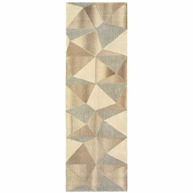 Infused 67004 Beige/ Grey Hand-crafted Wool Area Rug - 2'6" x 8'