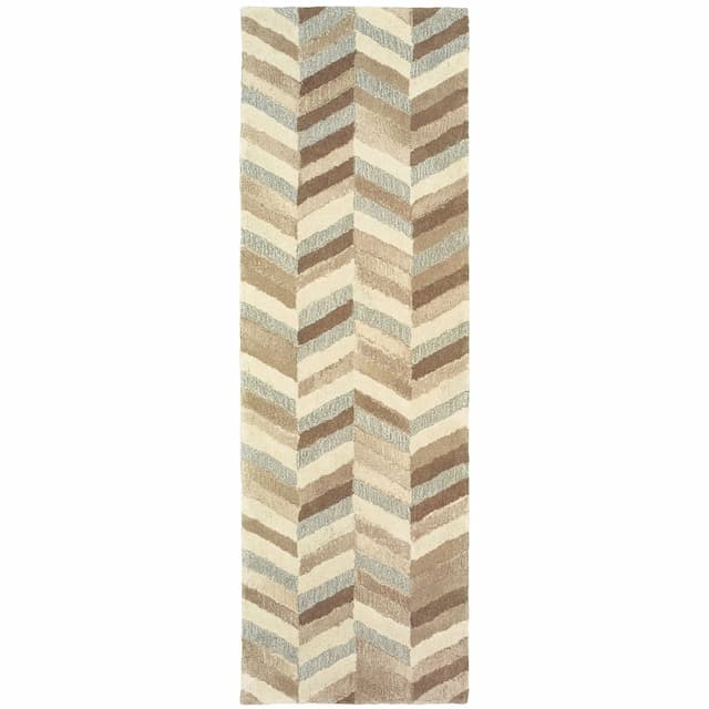 Infused 67005 Beige/ Grey Hand-crafted Wool Area Rug - 2'6" x 8'