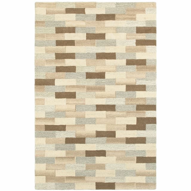 Infused 67006 Beige/ Grey Hand-crafted Wool Area Rug - 5' x 8'