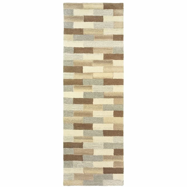 Infused 67006 Beige/ Grey Hand-crafted Wool Area Rug - 2'6" x 8'