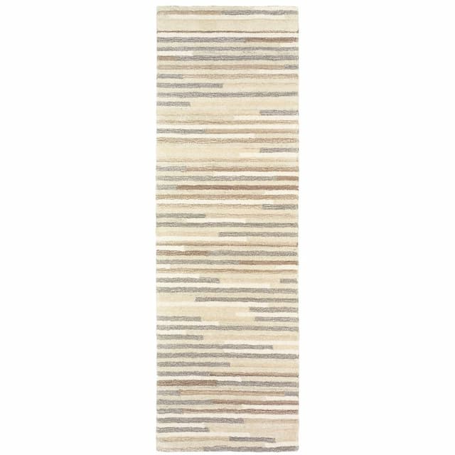 Infused 67007 Beige/ Grey Hand-crafted Wool Area Rug - 2'6" x 8'