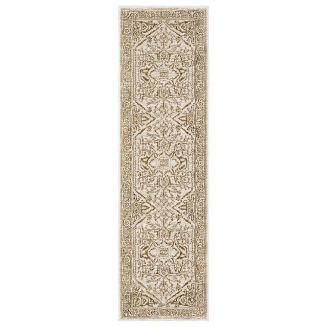 Intrigue INT03 Ivory/ Gold Indoor Area Rug - 2'3" x 7'6"