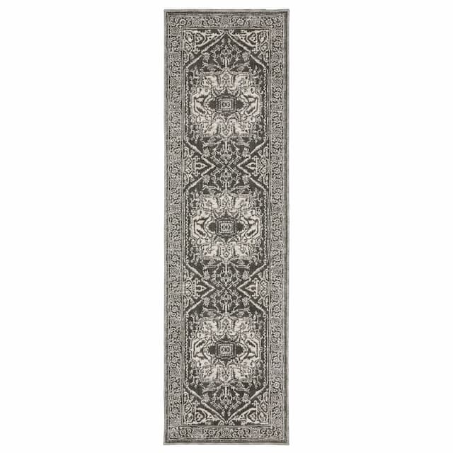 Intrigue INT04 Grey/ Ivory Indoor Area Rug - 2'3" x 7'6"