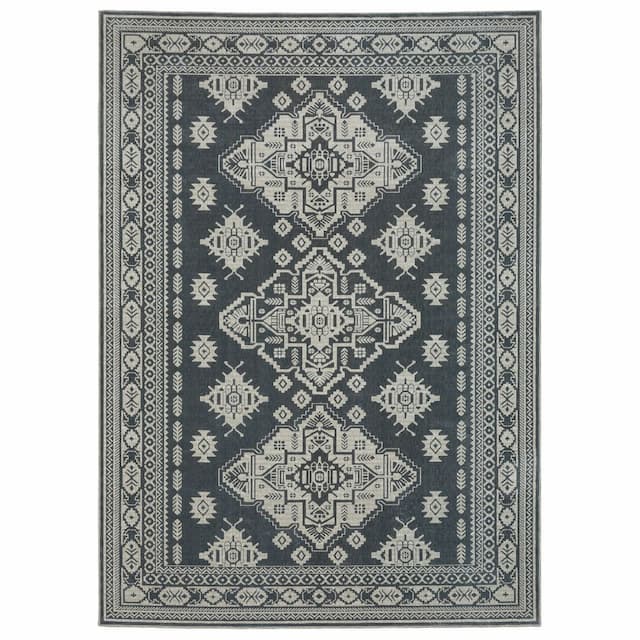 Intrigue INT05 Blue/ Grey Indoor Area Rug - 3'10" x 5'5"