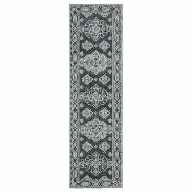 Intrigue INT05 Blue/ Grey Indoor Area Rug - 2'3" x 7'6"