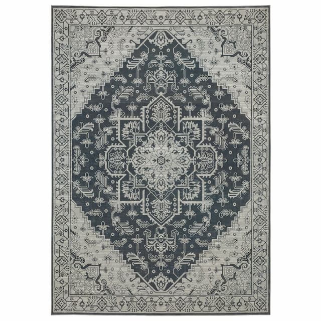 Intrigue INT07 Blue/ Grey Indoor Area Rug - 3'10" x 5'5"