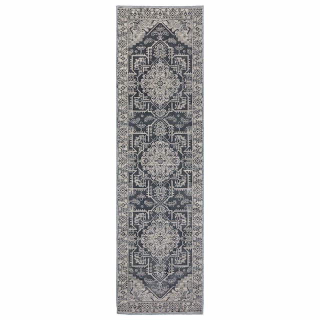 Intrigue INT07 Blue/ Grey Indoor Area Rug - 2'3" x 7'6"