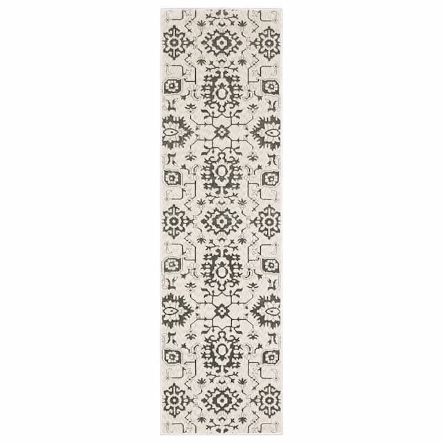 Intrigue INT08 Ivory/ Grey Indoor Area Rug - 2'3" x 7'6"