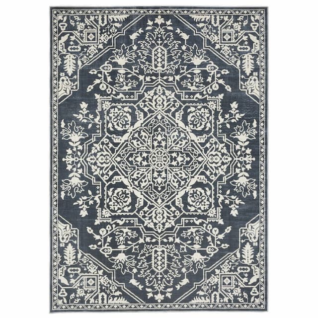 Intrigue INT10 Blue/ Ivory Indoor Area Rug - 3'10" x 5'5"